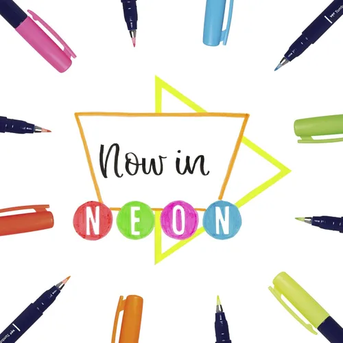 Vista 5 de Tombow 56437 Fudenosuke Neon Brush Pen, paquete de 6 bolígrafos de punta dura Fudenosuke en varios colores neón para caligrafía y dibujos artísticos