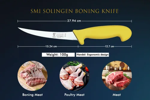 Vista 3 de SMI Cuchillo para deshuesar Solingen de 6 pulgadas, cuchillo curvo para carne, profesional, flexible, afilado, fabricado en Alemania