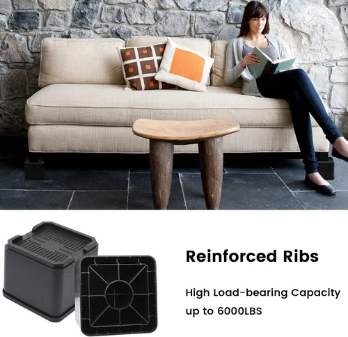 Vista 4 de MYMULIKE Paquete de 8 elevadores de cama de gran tamaño, elevadores de muebles resistentes de 4 pulgadas que soportan hasta 6000 libras, bloques