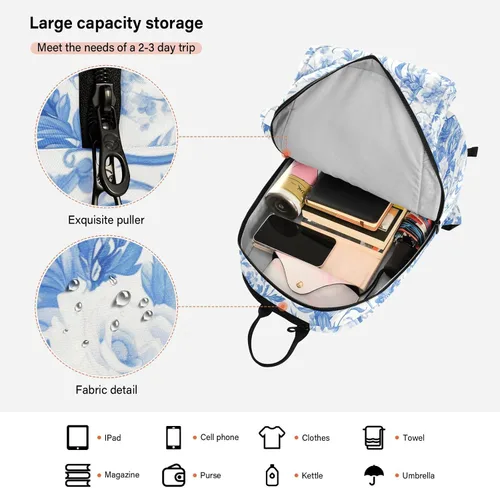Vista 6 de Mujeres Hombres Bolsa de Tenis Resistente al Agua Vintage Azul Blanco Rosas 3 Raquetas Bádminton Bolso de Hombro para Mujeres Hombres de Tenis