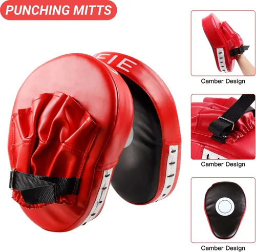 Vista 4 de SEISSO Almohadillas de boxeo para patadas, guantes de boxeo curvos, guantes de boxeo para niños, material de cuero, almohadilla de karate