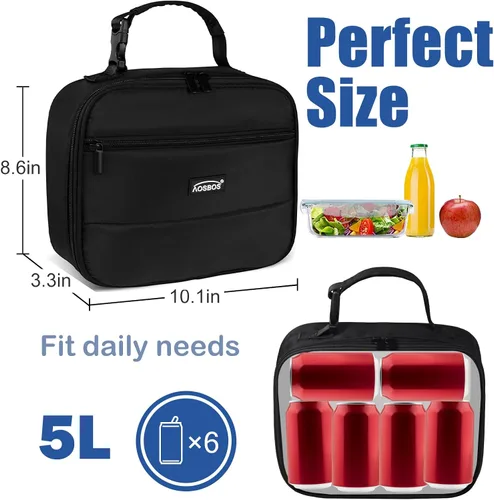 Vista 3 de Aosbos - Bolsa de almuerzo aislada para adultos - Elegante lonchera pequeña en sarga para trabajo, oficina - Bolsa de almuerzo suave y portátil