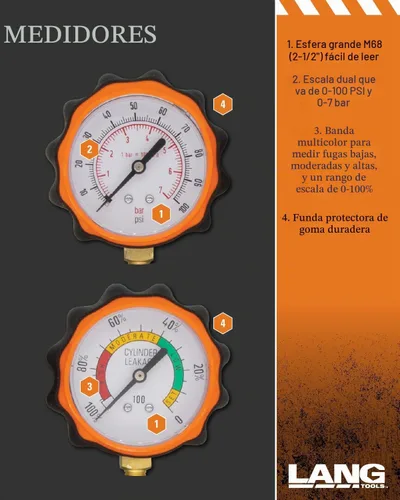 Vista 5 de Lang Tools CLT-2 comprobador de fugas en cilindros de 100 PSI con dos medidores, talla única