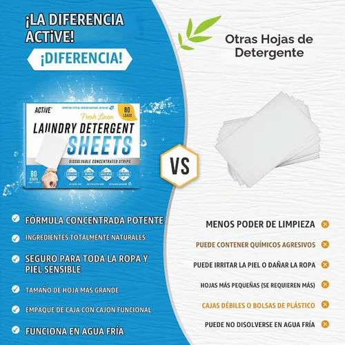 Vista 3 de Hojas de Detergente para la Ropa Ecológicas - 80 Cargas, Hoja de Lavadora Sin Líquido con Aroma Fresco, Tira de Lavandería para Viajes sin Residuos
