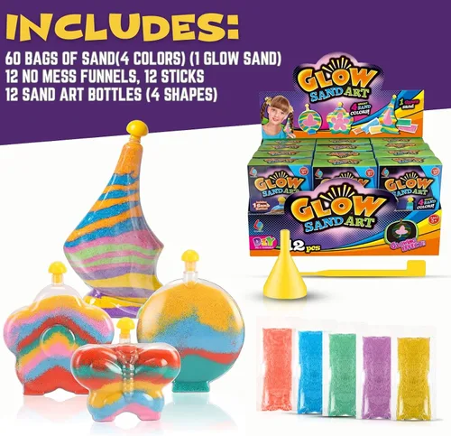 Vista 6 de Crea tu propia actividad artística de arena mágica con purpurina Kits de arena personalizados de colores que brillan en la oscuridad para niños