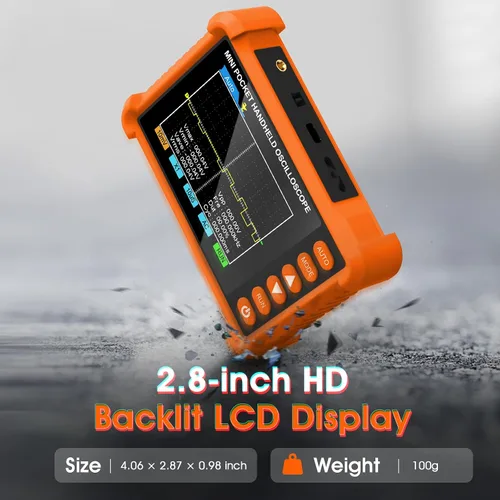 Vista 6 de BTMETER Mini osciloscopio digital de mano – Ancho de banda de 250 kHz, muestreo de 2.5 MSa/s, LCD de 2.8 pulgadas, disparador Naranja