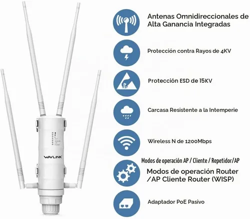 Vista 2 de WAVLINK AC1200 Extensor de WiFi al Aire Libre de Largo Alcance, Punto de Acceso al Aire Libre a Doble Banda Resistente a la Intemperie con POE