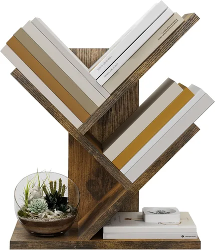 Vista 11 de Tajsoon Estantería de árbol de 3 niveles para libros, organizador de almacenamiento, estantería de escritorio, estantería de pie para Negro