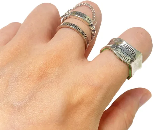 Vista 23 de Anillos de banda ancha de plata de ley 925 vintage hechos a mano para mujeres/hombres, anillo ajustable para el pulgar