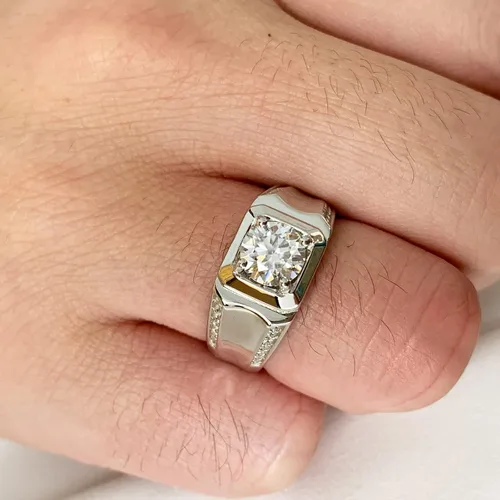Vista 4 de SweetJew Anillo de boda de moissanita para hombre, plata de ley 925, 2cttw D, color VVS1, claridad brillante, corte redondo, anillos de promesa