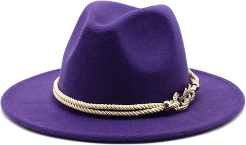 Vista 11 de Sombrero Fedora Panamá de fieltro de ala ancha para dama con Azul bebé