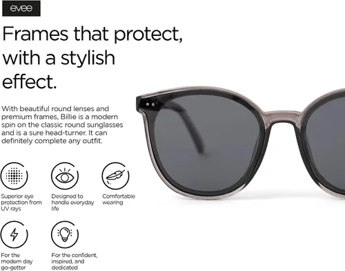 Vista 5 de Gafas de sol clásicas redondas retro para mujeres y hombres con lente polarizada - (Billie)