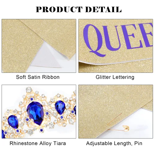 Vista 7 de Didder Faja y corona dorada de cumpleaños para mujeres y niñas, decoraciones felices Azul
