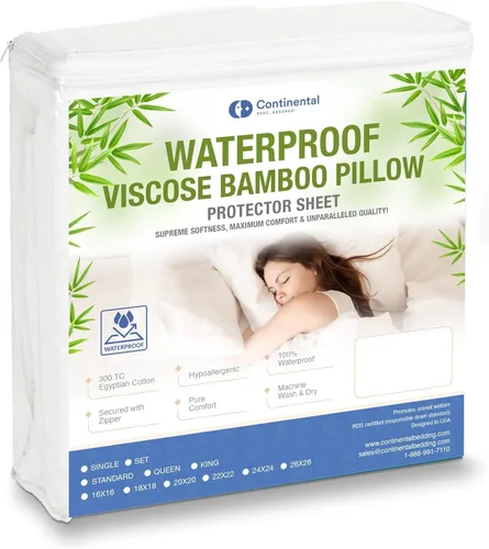 Vista 3 de Continental Bedding Protectores de almohada de viscosa de bambú con cremallera, a prueba de plumas, impermeables y a prueba de plumas: comodidad
