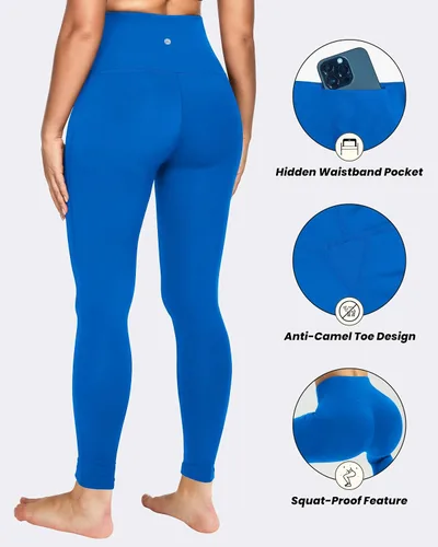 Vista 4 de Leggings de cintura ultra alta para mujer de 27 pulgadas, pantalones de compresión con control de abdomen, pantalones de yoga ajustados para gimnasio