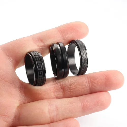 Vista 7 de THUNARAZ Anillo de titanio de acero inoxidable para la ansiedad para mujeres y hombres, anillos giratorios negros para la ansiedad, juego de anillos