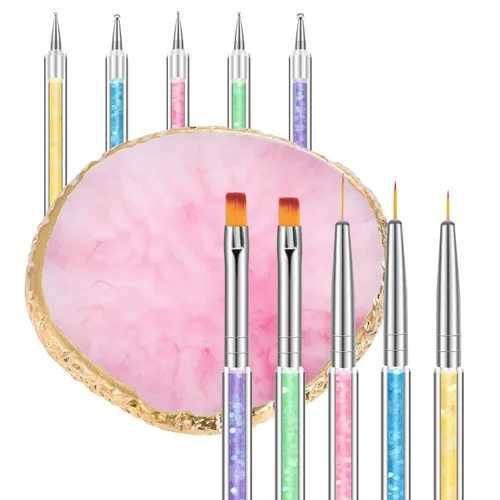 Vista 8 de BESARME 11 herramientas de arte de uñas, paleta de arte de uñas con 5 bolígrafos de escultura artística de uñas y bolígrafo de puntos de 2 vías
