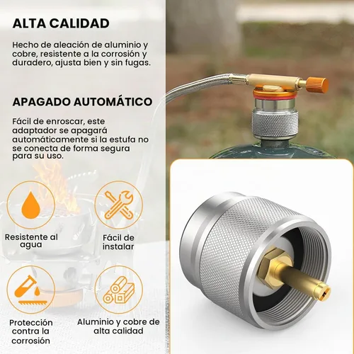 Vista 4 de 2 adaptadores de estufa de campamento, adaptador de recipiente de GLP, entrada de tanque de propano de 1 libra, EN417, adaptador de salida