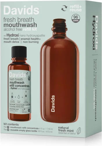 Vista 4 de Davids Hydroxi - Recambio de enjuague bucal nano-hidroxiapatita, sin alcohol, sin flúor, remineralizante para dientes sensibles y salud del esmalte