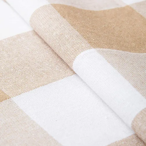 Vista 7 de Encasa XO Mantel cuadrado de algodón de 56 x 56 pulgadas, cuadros beige Cuadros beige búfalo
