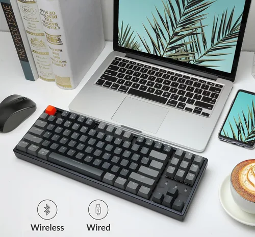 Vista 2 de Keychron K8 Teclado mecánico inalámbrico BluetoothUSB con cable, intercambiable en caliente, 87 teclas, retroiluminación LED RGB, interruptor marrón