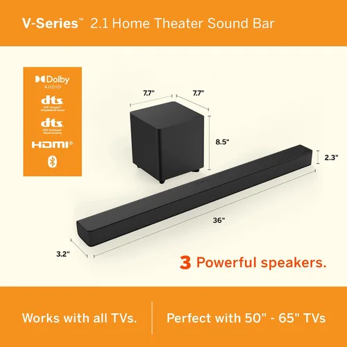 Vista 15 de VIZIO Barra de sonido de cine en casa V-Series 2.1 con Dolby Audio, DTS Virtual:X, Bluetooth, subwoofer inalámbrico, compatible con asistente