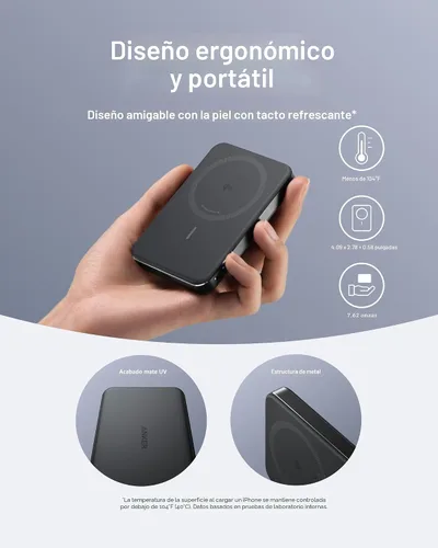 Vista 4 de Anker MagGo Power Bank, batería magnética ultradelgada de 10,000 mAh, con certificación Qi2 de 15 W, cargador portátil ultra rápido compatible