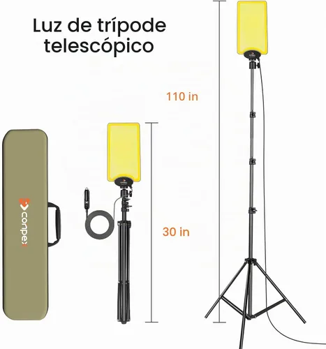 Vista 4 de CONPEX Luces LED telescópicas para acampar de 18000 lúmenes, trípode, control remoto, luz telescópica al aire libre con soporte