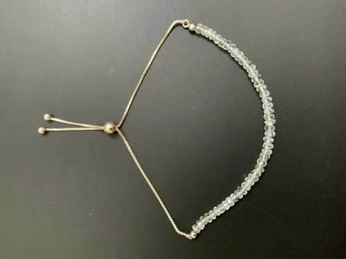 Vista 2 de Pulsera deslizante de plata esterlina graduada de aguamarina natural de 12 quilates, 10 pulgadas, Rondelles facetadas de aguamarina, piedra natal