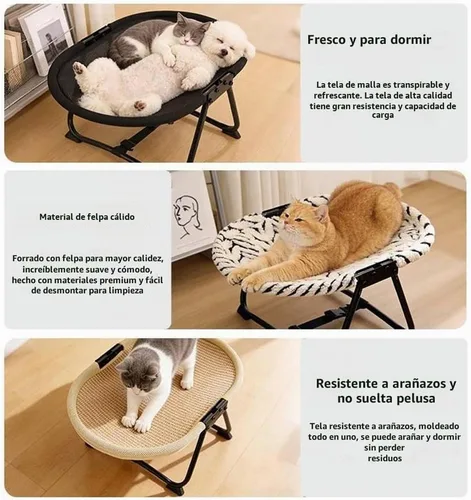Vista 9 de Hamaca para gatos, cuna elevada independiente para perros en interiores y exteriores, cama plegable para mascotas sin montaje con malla Negro