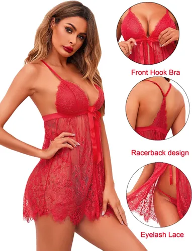 Vista 4 de Avidlove Lencería sexy para mujer babydoll de encaje pestañas para boda lencería