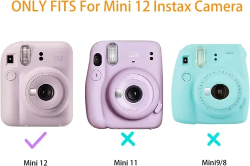 Vista 5 de Funda transparente Mini 12 con bolsillo para película para cámara instantánea Fujifilm Instax Mini 12, vitrina con correa de hombro ajustable Funda