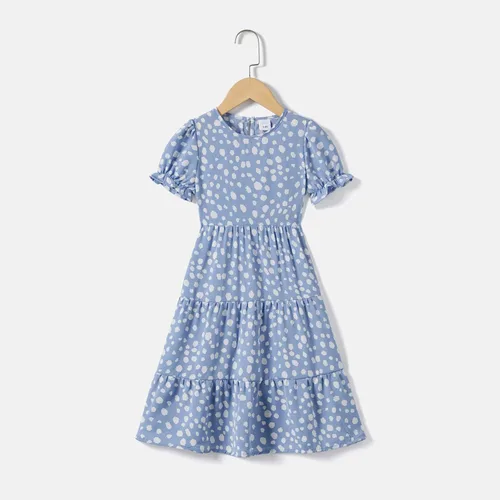 Vista 4 de IFFEI Vestidos de verano para mamá y yo, estilo bohemio, a juego, con volantes, manga abombada, cintura alta, vestido largo por debajo