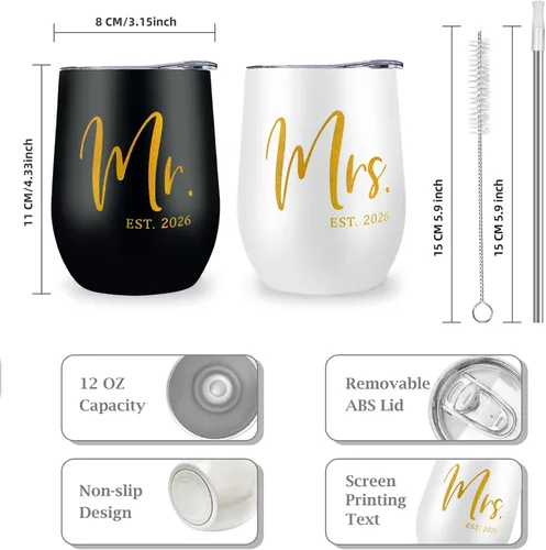 Vista 9 de ELEGANTPARK Mr and Mrs Gifts - Regalos de boda para parejas, regalo de compromiso para recién casados, regalo de compromiso para novios y novios