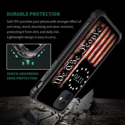 Vista 3 de Compatible con iPhone 12/12 Pro, diseño de bandera estadounidense H G66, resistente a los arañazos y golpes, funda protectora de TPU resistente