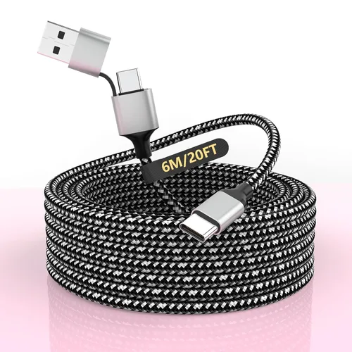 Vista 8 de Cable de carga largo USB-C 3 en 1 para iPhone 15/16, 3M/10 pies, 60 W, USB-C+USB-A a tipo C, cable de carga de datos trenzado de nailon para Apple