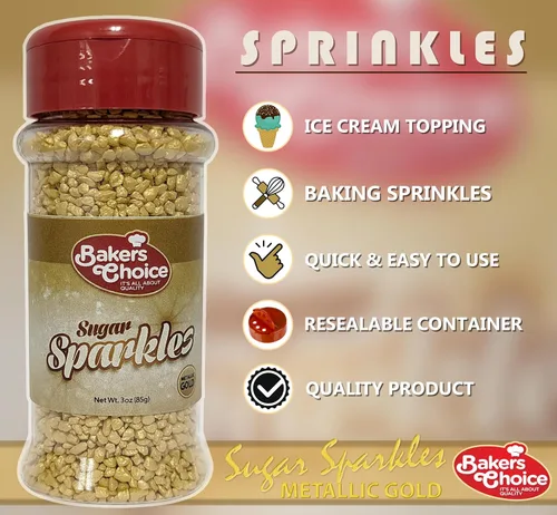 Vista 4 de Bakers Choice - Gránulos de azúcar dorados espumosos para aderezos de helado, chispas de azúcar doradas brillantes para hornear, sin lácteos, Kosher