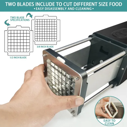 Vista 4 de Cortador Eléctrico de Papas Fritas, Cortador Profesional de Papas Fritas Comercial y Doméstico, Cortador de Papas con Cuchilla de 1/2 Pulgada y 3/8