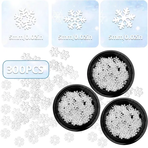 Vista 6 de 300 piezas de mini copos de nieve de invierno para Navidad, pequeños dijes de copo de nieve, mini adornos de copos de nieve de metal