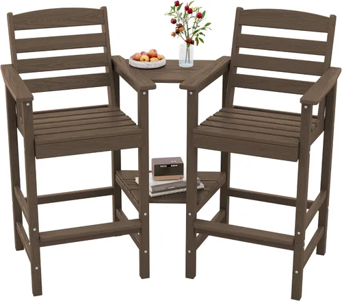 Vista 12 de SERWALL Juego de 2 sillas Adirondack altas Adirondack de gran tamaño, taburetes de bar con altura de barra para exteriores, juego de sillas