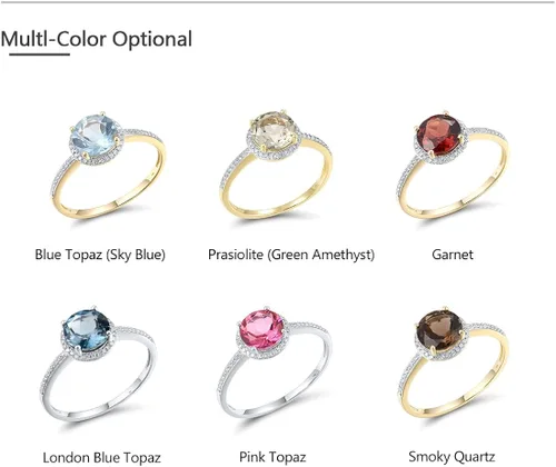Vista 4 de Santuzza Anillo de oro macizo de 10 quilates con piedras preciosas solitarias para mujer
