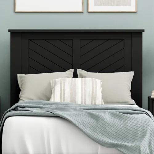 Vista 15 de ComfIQ Serene - Cabecero de panel de madera maciza con puntuación horizontal, tamaño individual, negro, fácil montaje, materiales de calidad