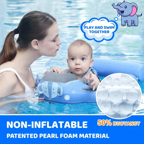 Vista 2 de Mambobaby Flotador de natación para bebé con toldo y cola, flotador de piscina infantil no inflable, flotador de natación para niños pequeños