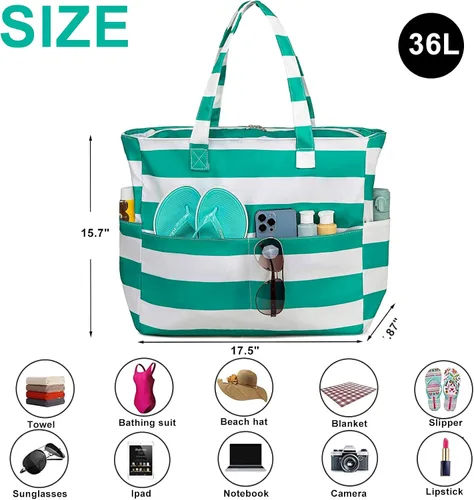 Vista 7 de Bolsa de playa y piscina para mujer, grande, bolsa de gimnasio con compartimento húmedo para viajes, impermeable