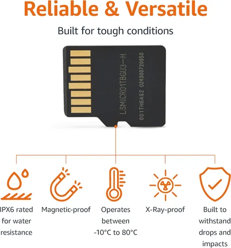Vista 3 de Amazon Basics - Tarjeta microSDXC de 1 TB con adaptador, velocidad de lectura de hasta 200 MB/s, paquete de 1 unidad