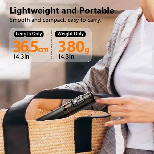 Vista 3 de Palo selfie de 72 pulgadas, trípode todo en 1, kit de video con control remoto inalámbrico integrado, portátil, ligero, trípode extensible para Negro