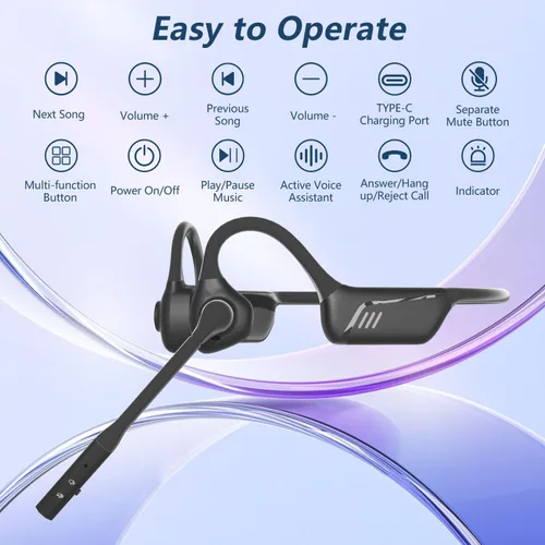 Vista 8 de BANIGIPA Auriculares Bluetooth con micrófono, auriculares de oído abierto, inalámbricos Bluetooth con cancelación de ruido para computadora