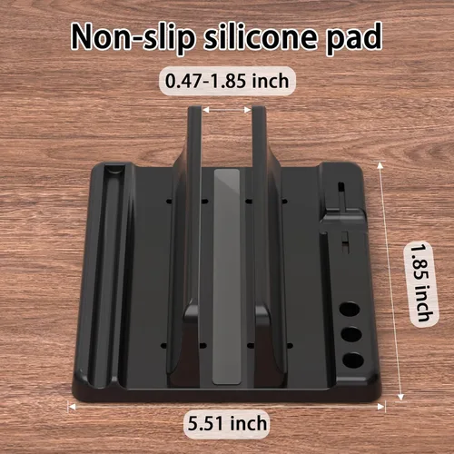 Vista 5 de Soporte vertical para laptop ajustable - Gestionador de escritorio de plástico ABS de ahorro de espacio 3 en 1 compatible con todos los MacBook Pro
