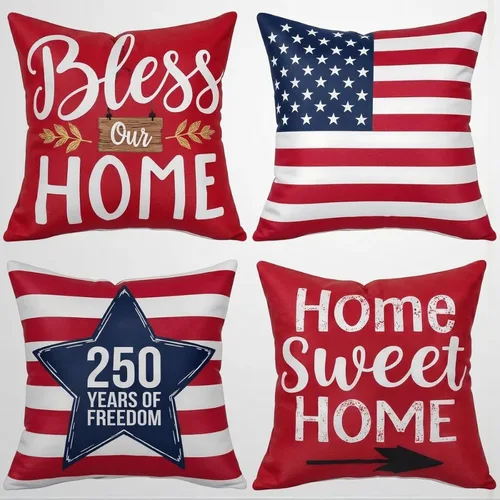 Vista 9 de ArogGeld 250th Anniversary USA Patriotic Throw Pillow Covers 18 X 18 Inch Independence Day Red and Blue Sunflower Love Heart God Bless America