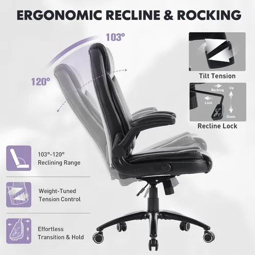 Vista 4 de MALOL Silla de oficina ergonómica de piel sintética, altura ajustable y tensión de inclinación, asiento acolchado de 300 libras de grosor, silla